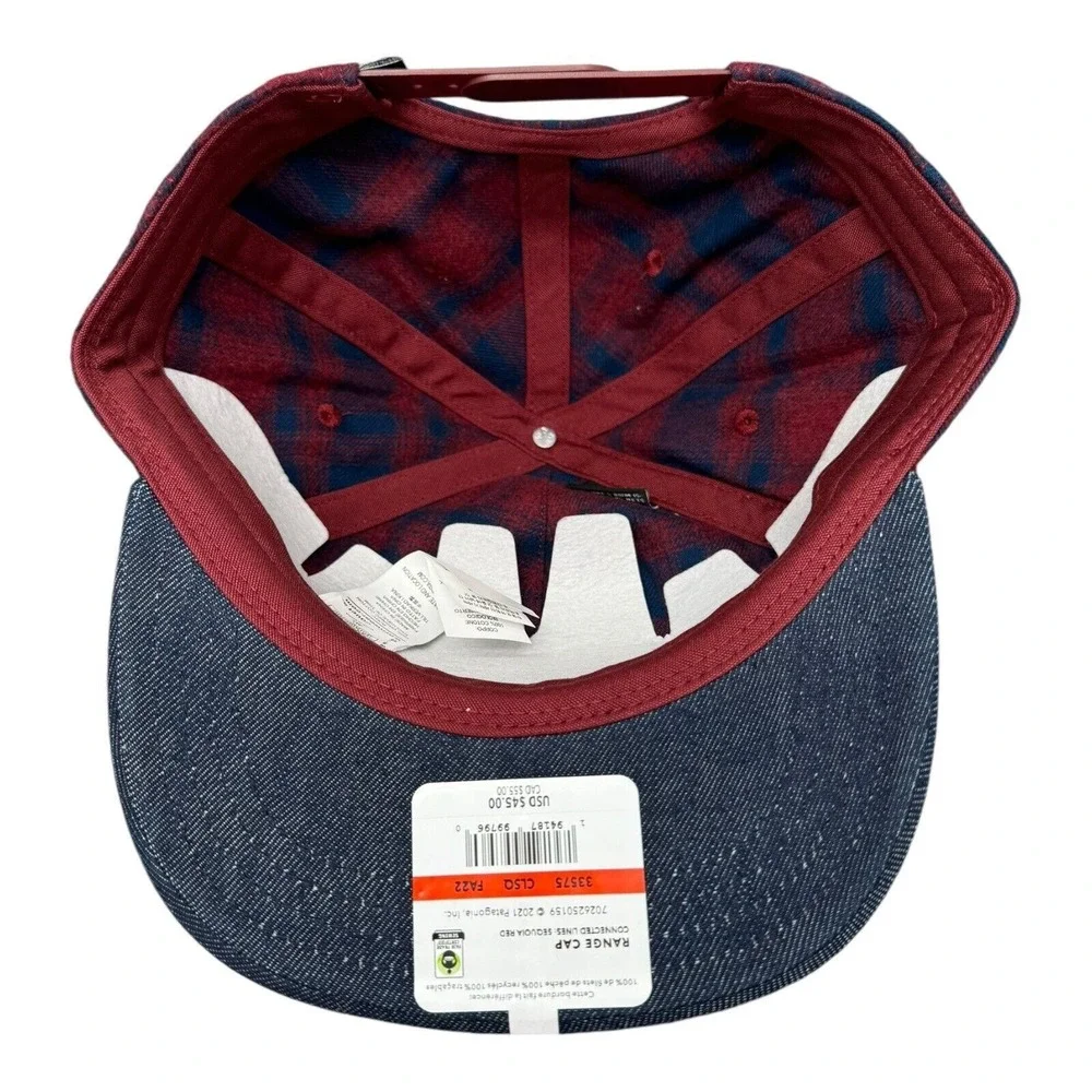Patagonia Range Red Blue Plaid Flat Brim Unisex Adjustable‎ Hat NWT